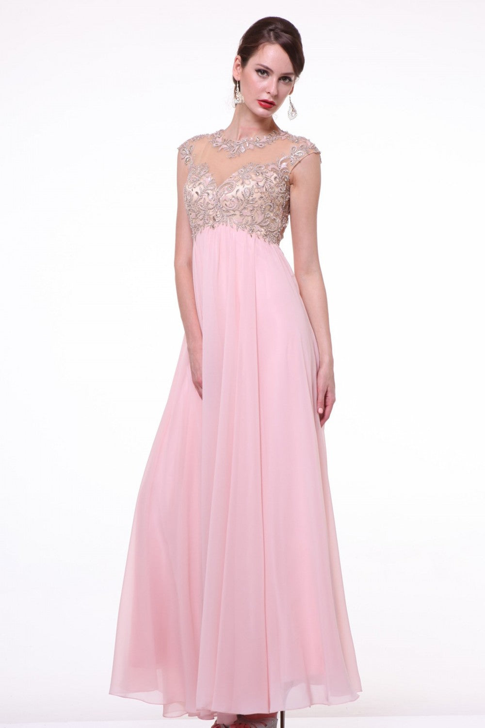 Long Cap Sleeve Illusion Dress by Cinderella Divine -72