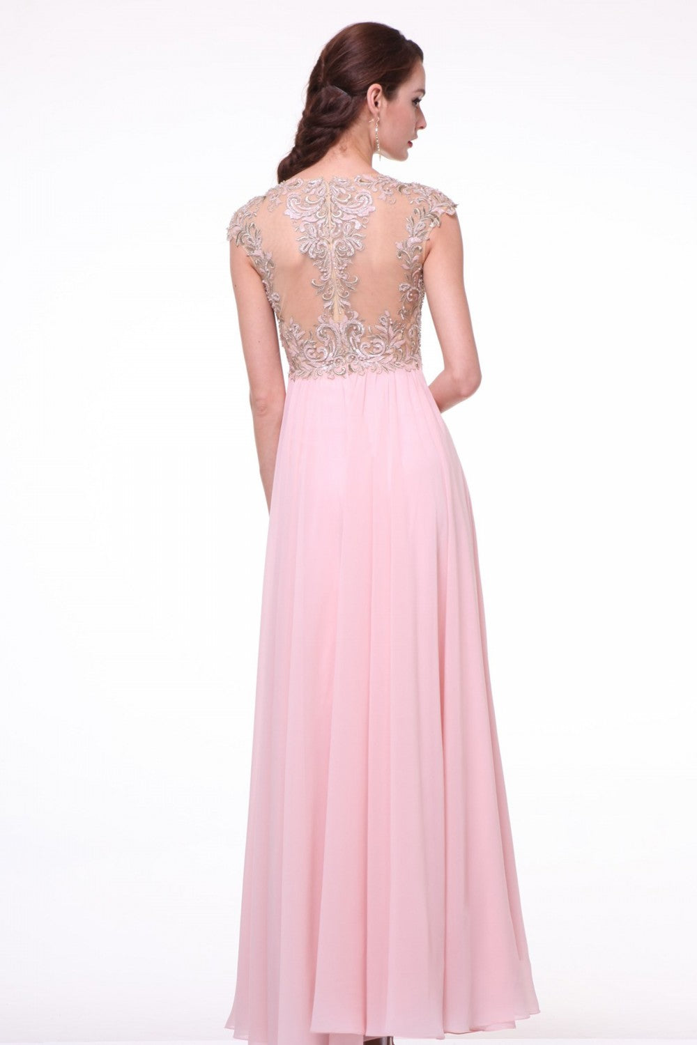 Long Cap Sleeve Illusion Dress by Cinderella Divine -72