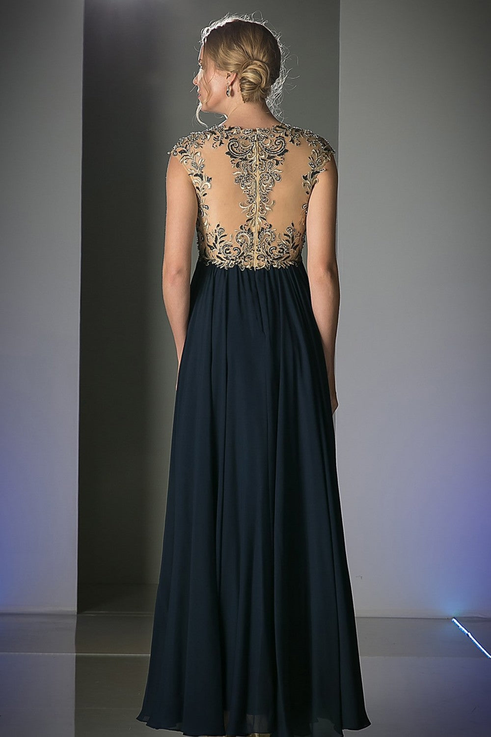 Long Cap Sleeve Illusion Dress by Cinderella Divine -72