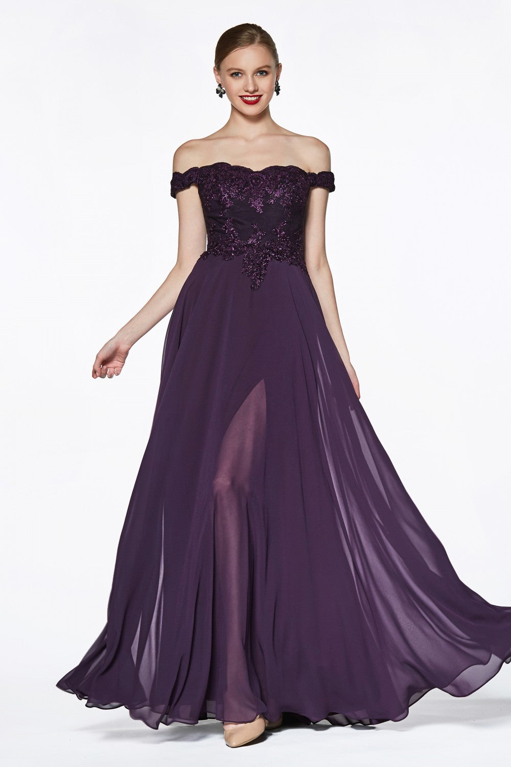 MyFashion.com - Off the shoulder lace bodice gown with flowy chiffon bottom and leg slit in lining.(7258) - Cinderella Divine promdress eveningdress fashion partydress weddingdress
gown homecoming promgown weddinggown