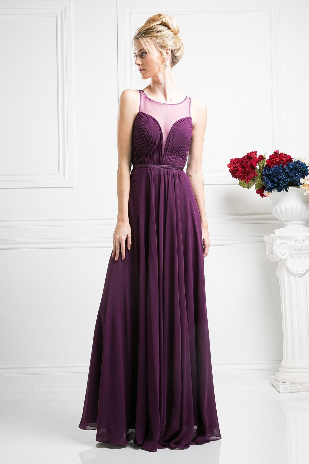 Long Illusion Sweetheart Dress by Cinderella Divine -7458