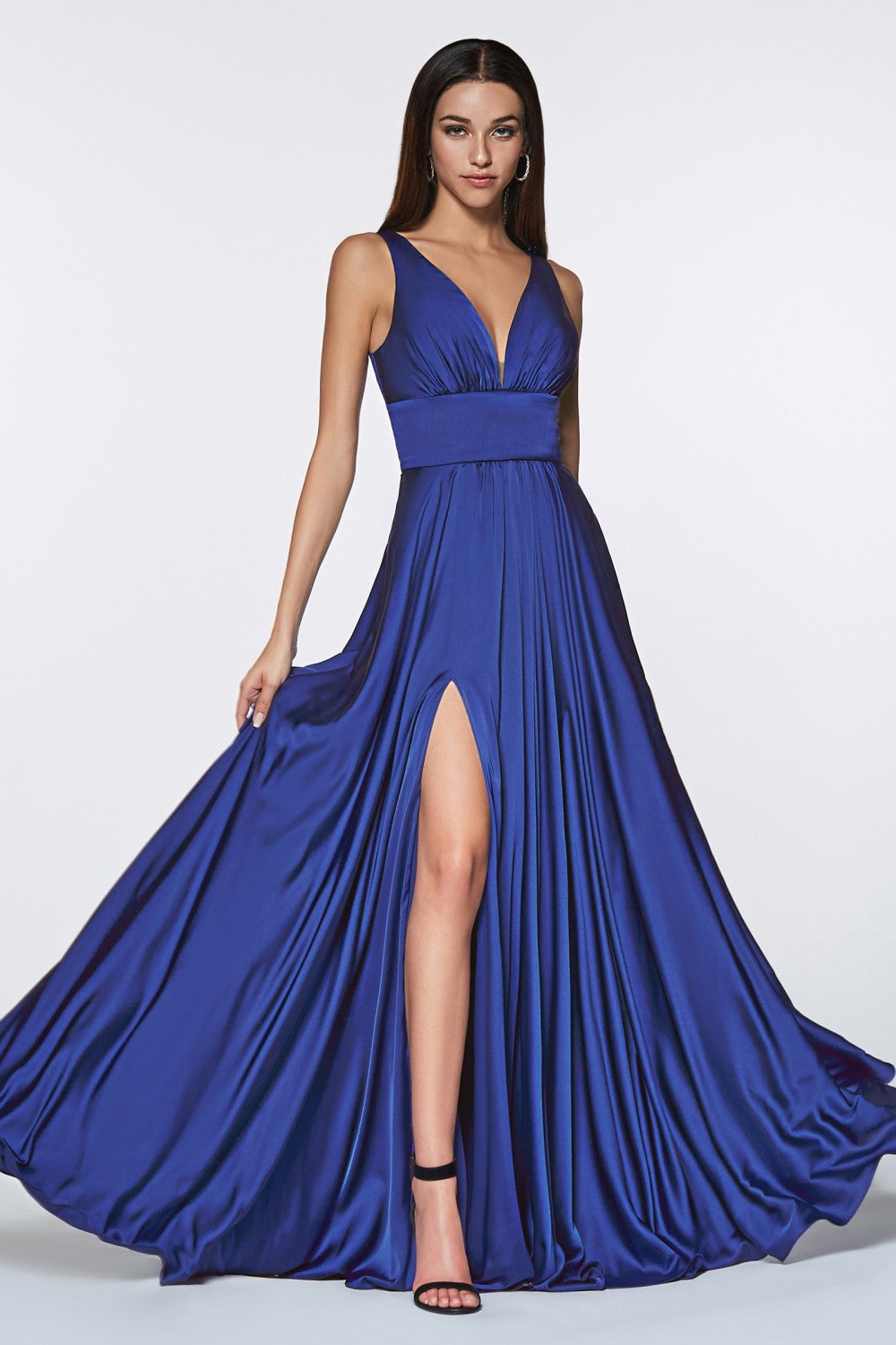 MyFashion.com - Satin flowy A-line dress with leg slit, open back and v-neckline.(7469) - Cinderella Divine promdress eveningdress fashion partydress weddingdress 
 gown homecoming promgown weddinggown 