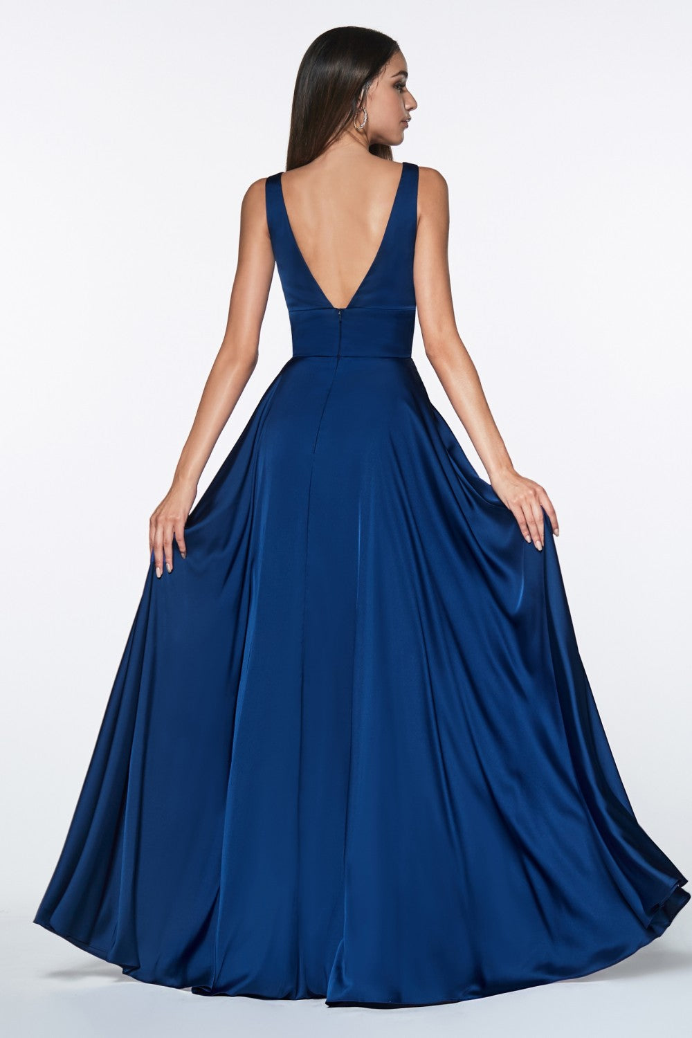 MyFashion.com - Satin flowy A-line dress with leg slit, open back and v-neckline.(7469) - Cinderella Divine promdress eveningdress fashion partydress weddingdress 
 gown homecoming promgown weddinggown 