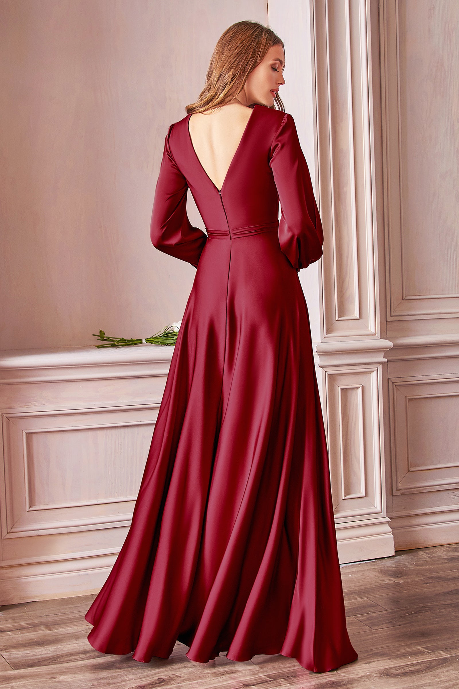 Long Sleeve Satin Dress by Cinderella Divine -7475