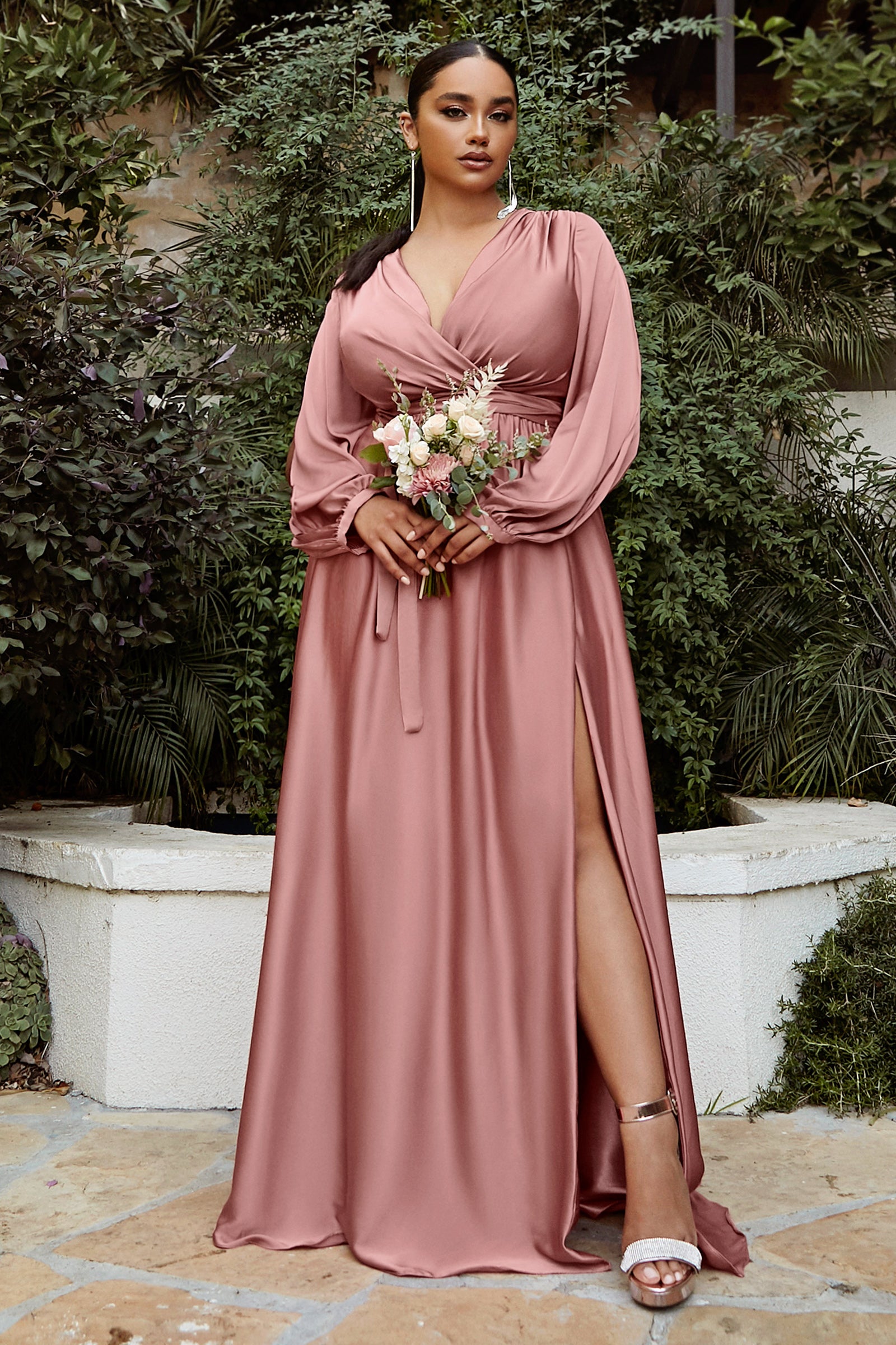 Long Sleeve Satin Dress-01 by Cinderella Divine -7475