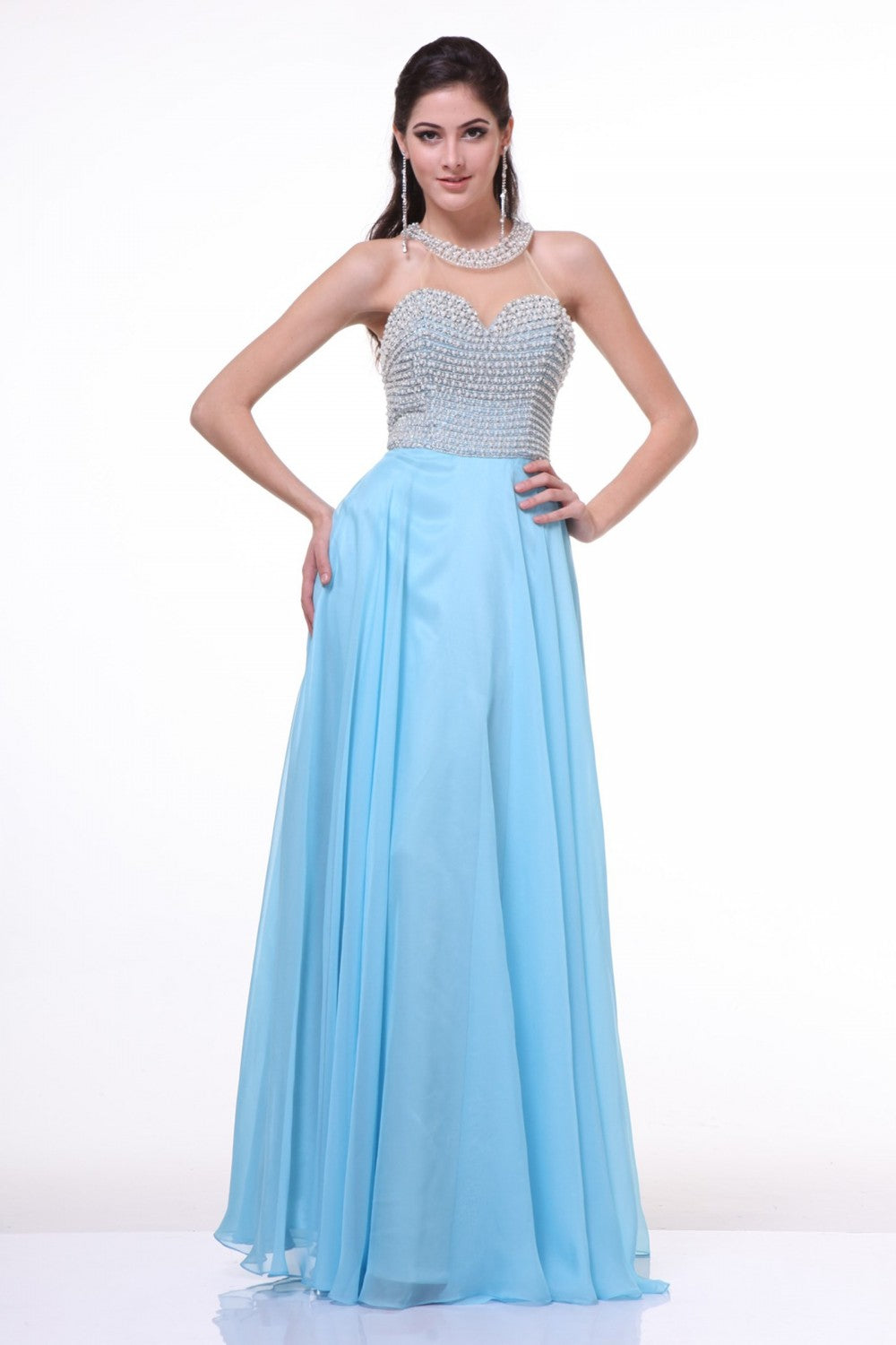 Beaded Halter Chiffon Gown by Cinderella Divine -8107