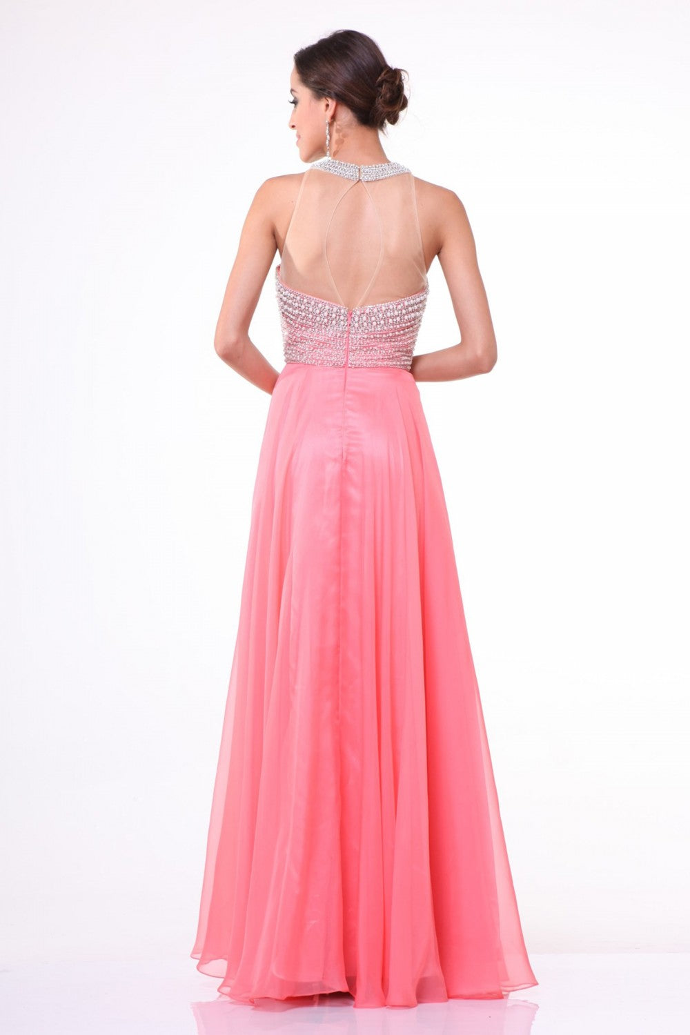 Beaded Halter Chiffon Gown by Cinderella Divine -8107
