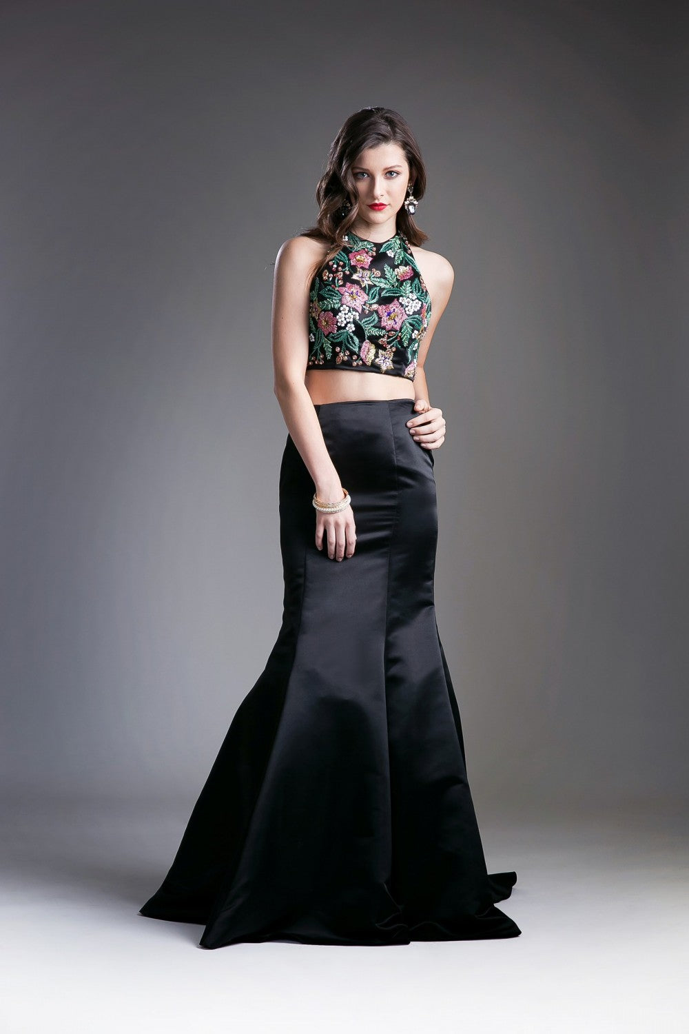 Beaded 2 Piece Satin Mermaid Gown By Cinderella Divine -83699