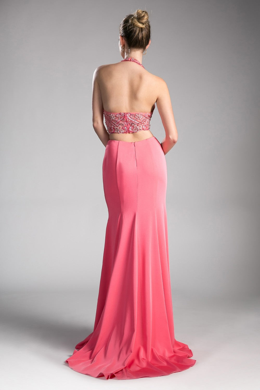 Fitted Stretch Jersey Gown With Halter Neckline And Cut Outs by Cinderella Divine -85201