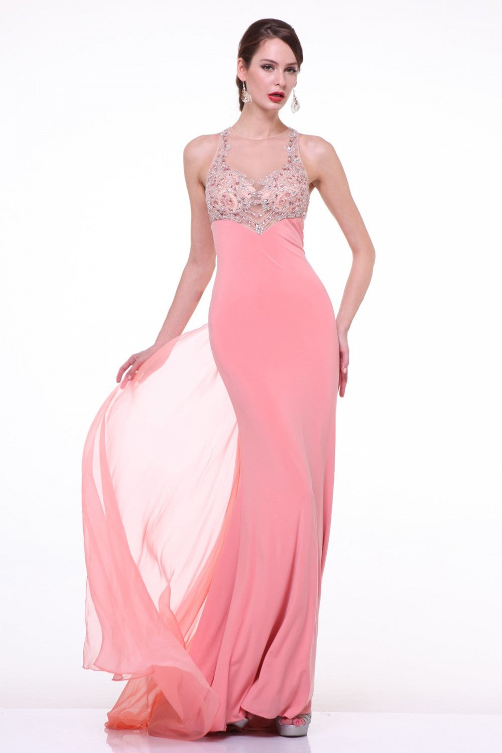 Beaded Illusion Sheath Dress By Cinderella Divine -8744