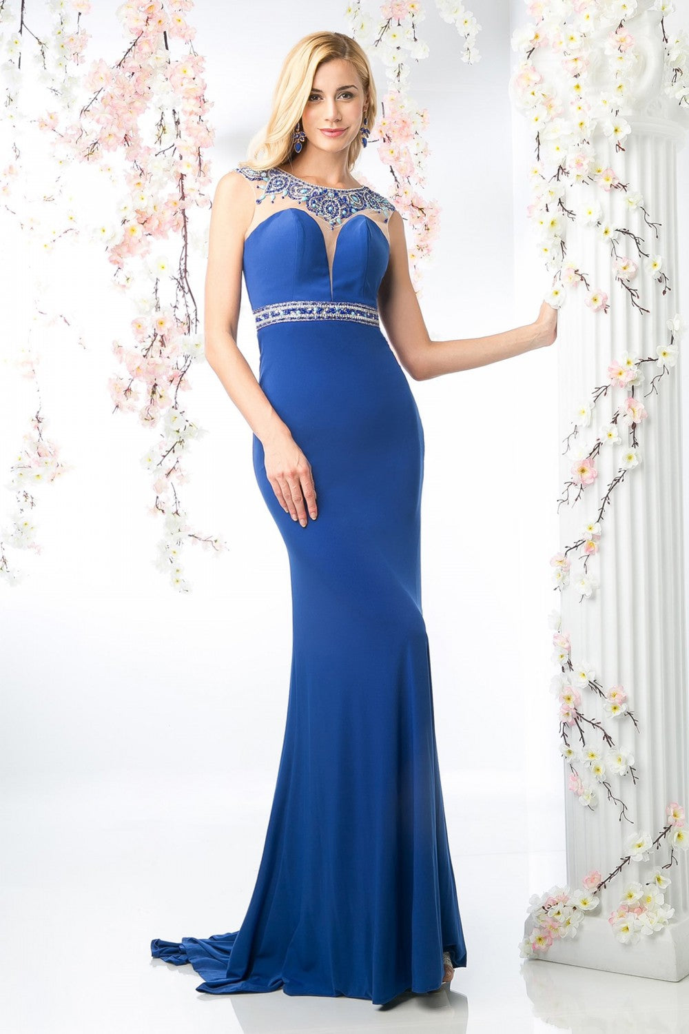 Embellished Illusion Bateau Neck Sheath Dress By Cinderella Divine -8746