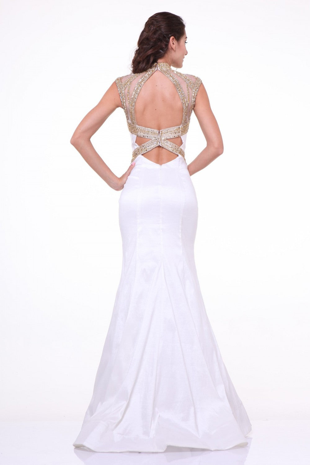 Embellished Sheer High Neck Fitted Evening Gown By Cinderella Divine -8760