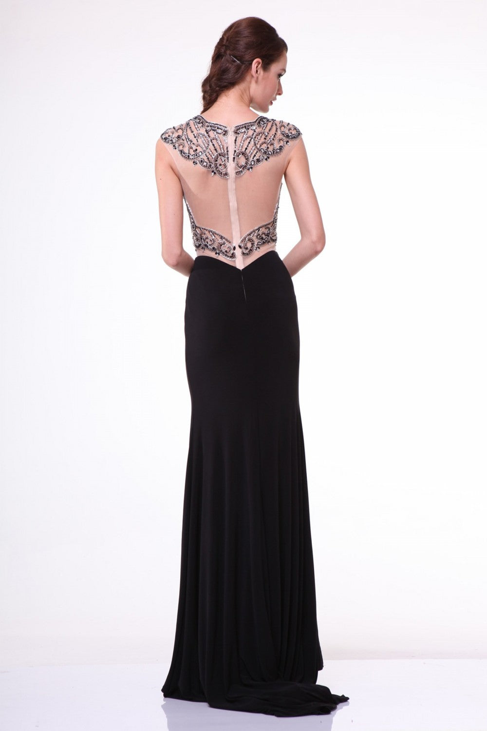 Beaded Illusion Sheath Dress With Slit By Cinderella Divine -8786