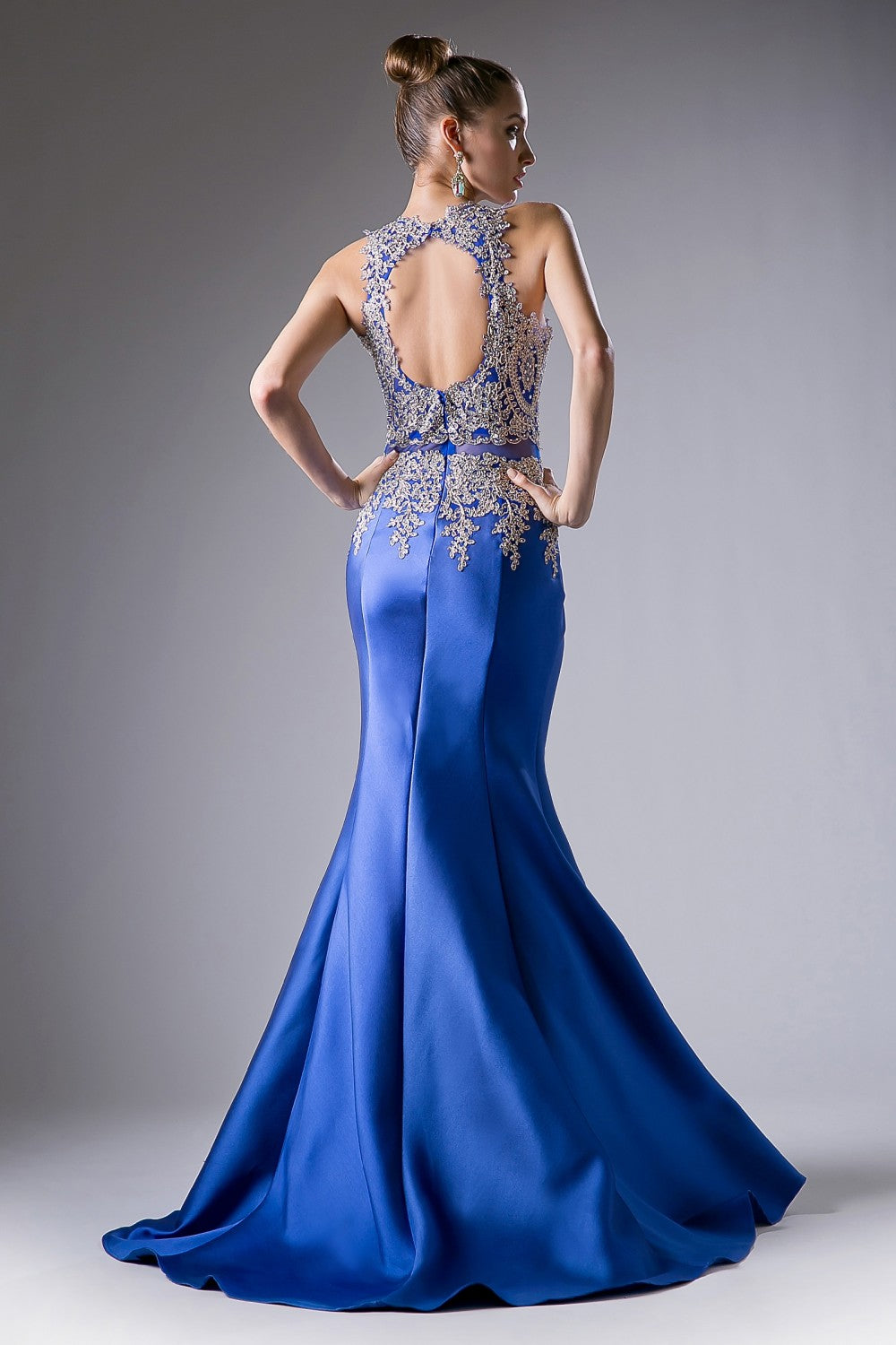 Fitted Mermaid Gown With Lace Halter Neckline And Embelished Details by Cinderella Divine -8934