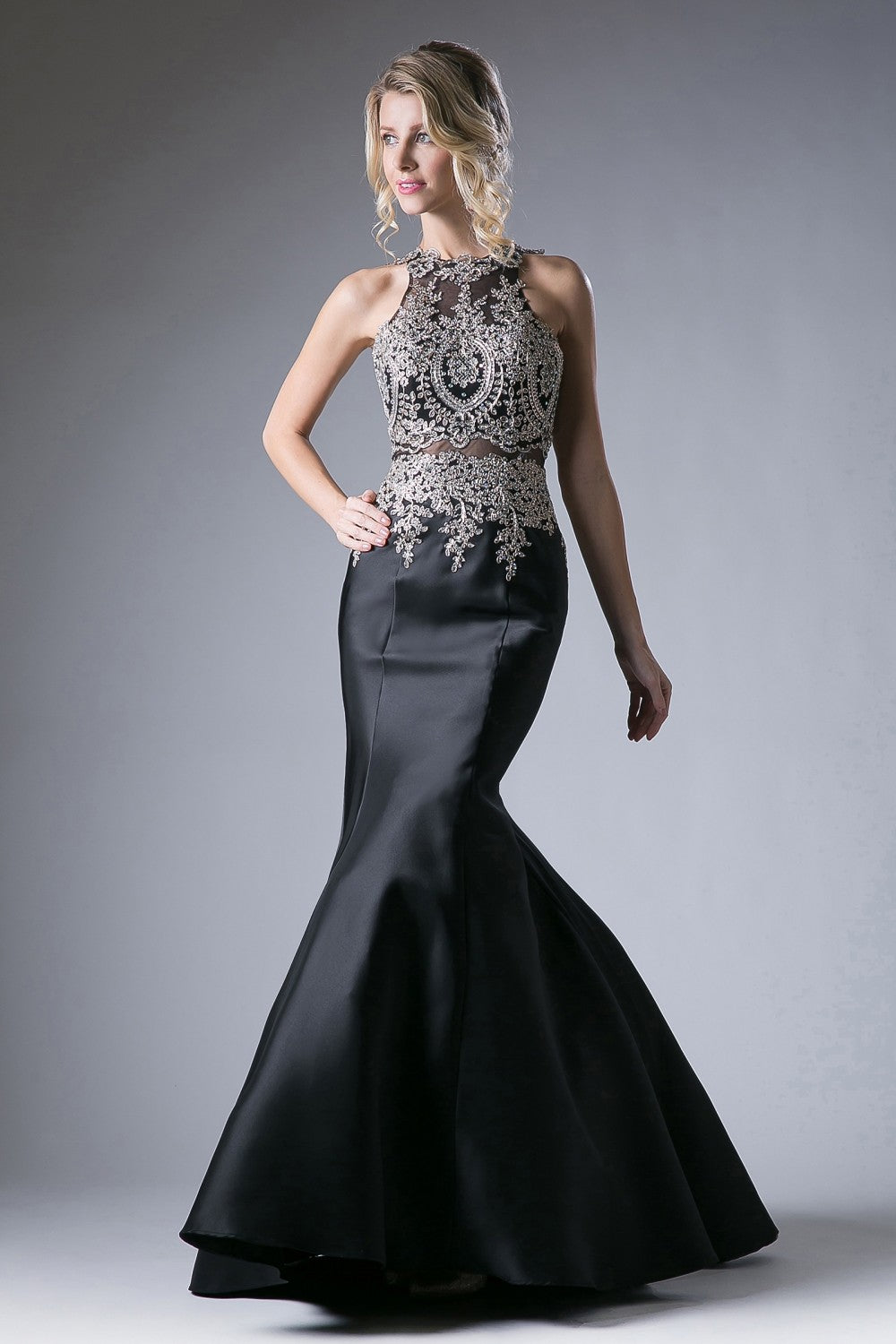 Fitted Mermaid Gown With Lace Halter Neckline And Embelished Details by Cinderella Divine -8934