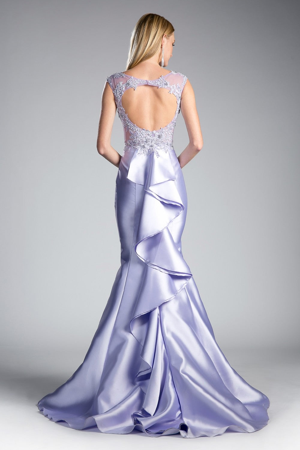 Fitted Mikado Mermaid Gown With Beaded Lace Bodice And Illusion Closed Back by Cinderella Divine -8984A