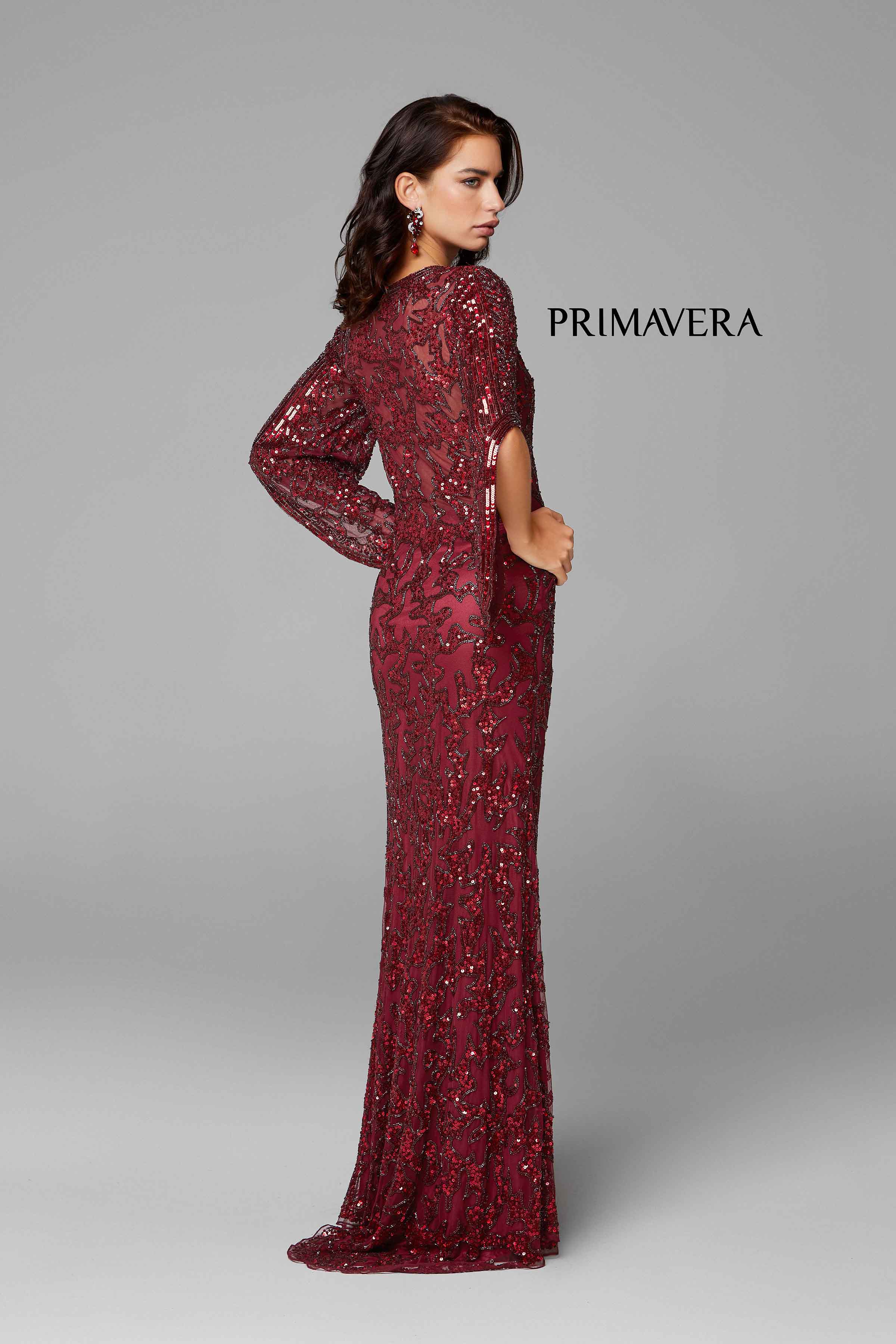 Sequined Flare Sleeve Illusion Sheath Gown By Primavera Couture -9713