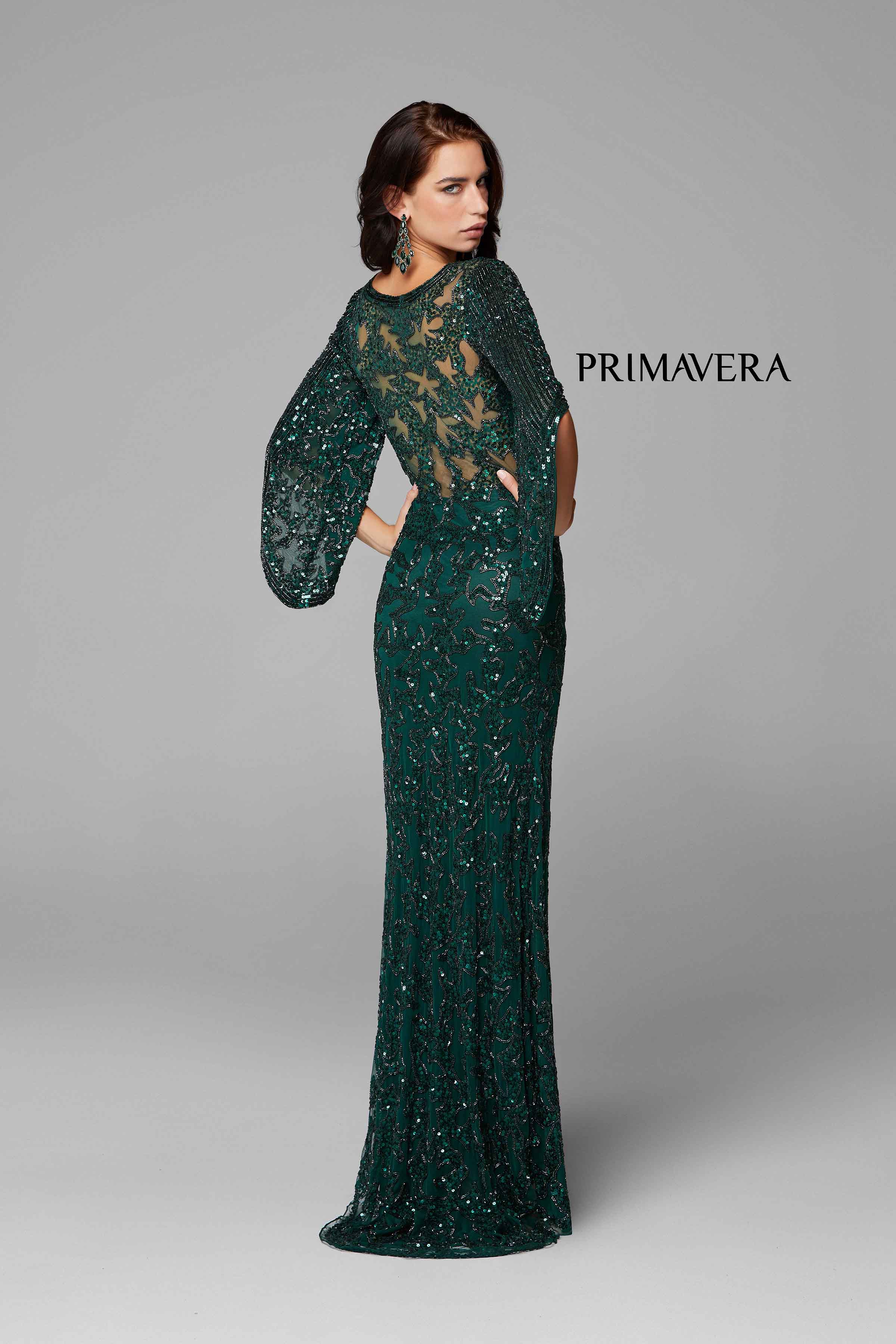 Sequined Flare Sleeve Illusion Sheath Gown By Primavera Couture -9713