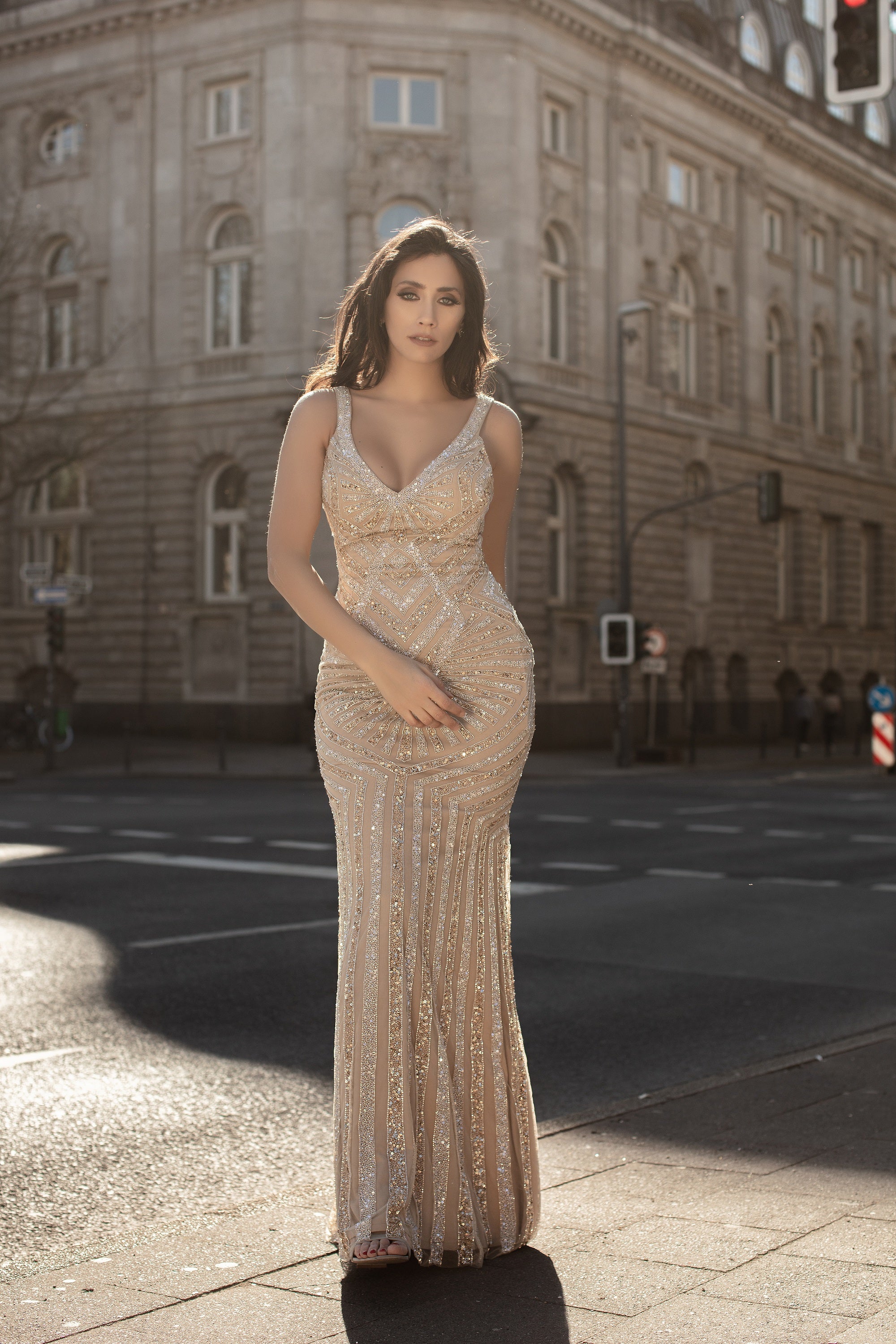 Beaded Low Back Long Dress By Chic And Holland -AN1413