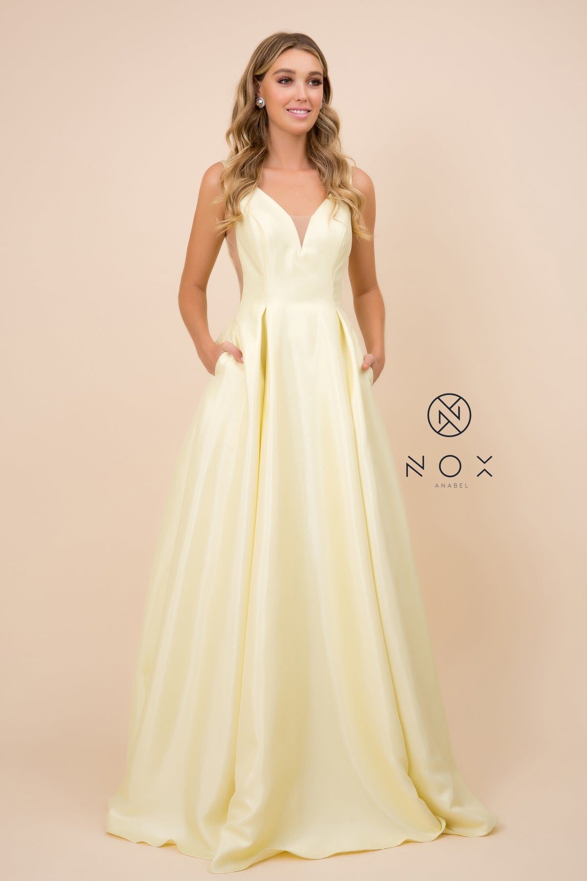 MyFashion.com - LONG AND FULL A-LINE GOWN WITH SHEER SIDE CUT OUTS. (E156) - Nox Anabel promdress eveningdress fashion partydress weddingdress 
 gown homecoming promgown weddinggown 
