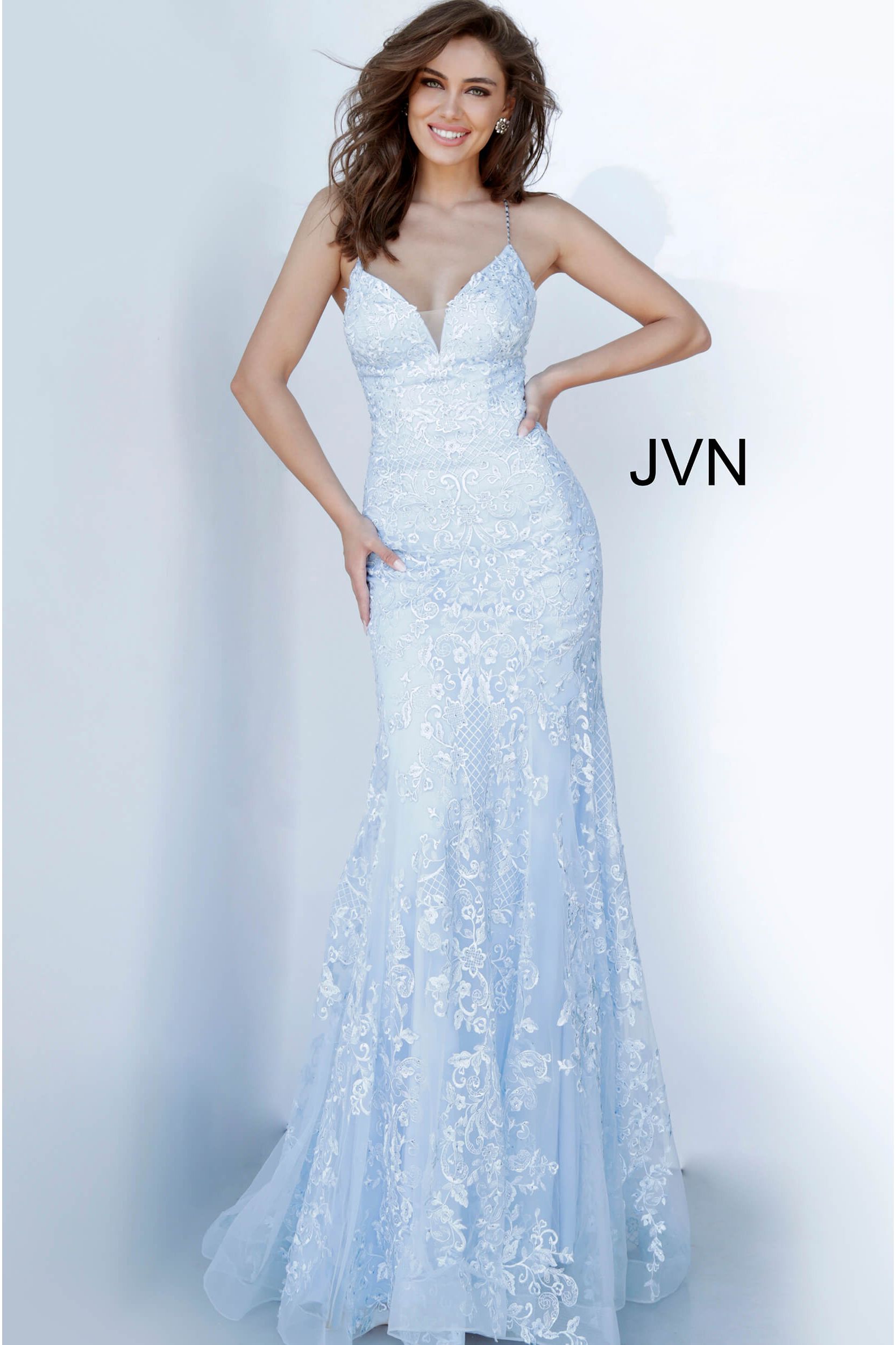 Embroidered V Neck Trumpet Gown By Jovani -JVN02258