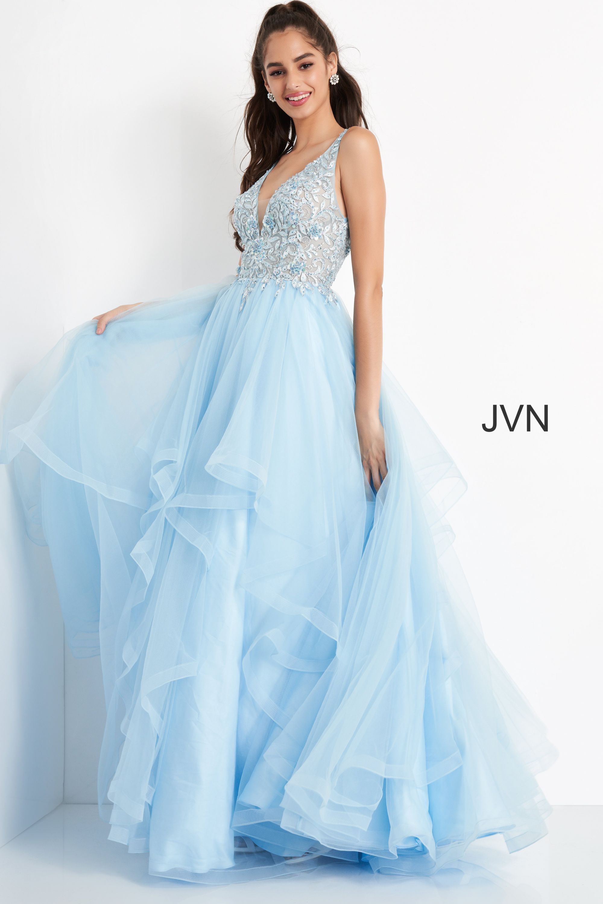 Embroidered Plunging Neck Prom Ballgown By Jovani -JVN06743