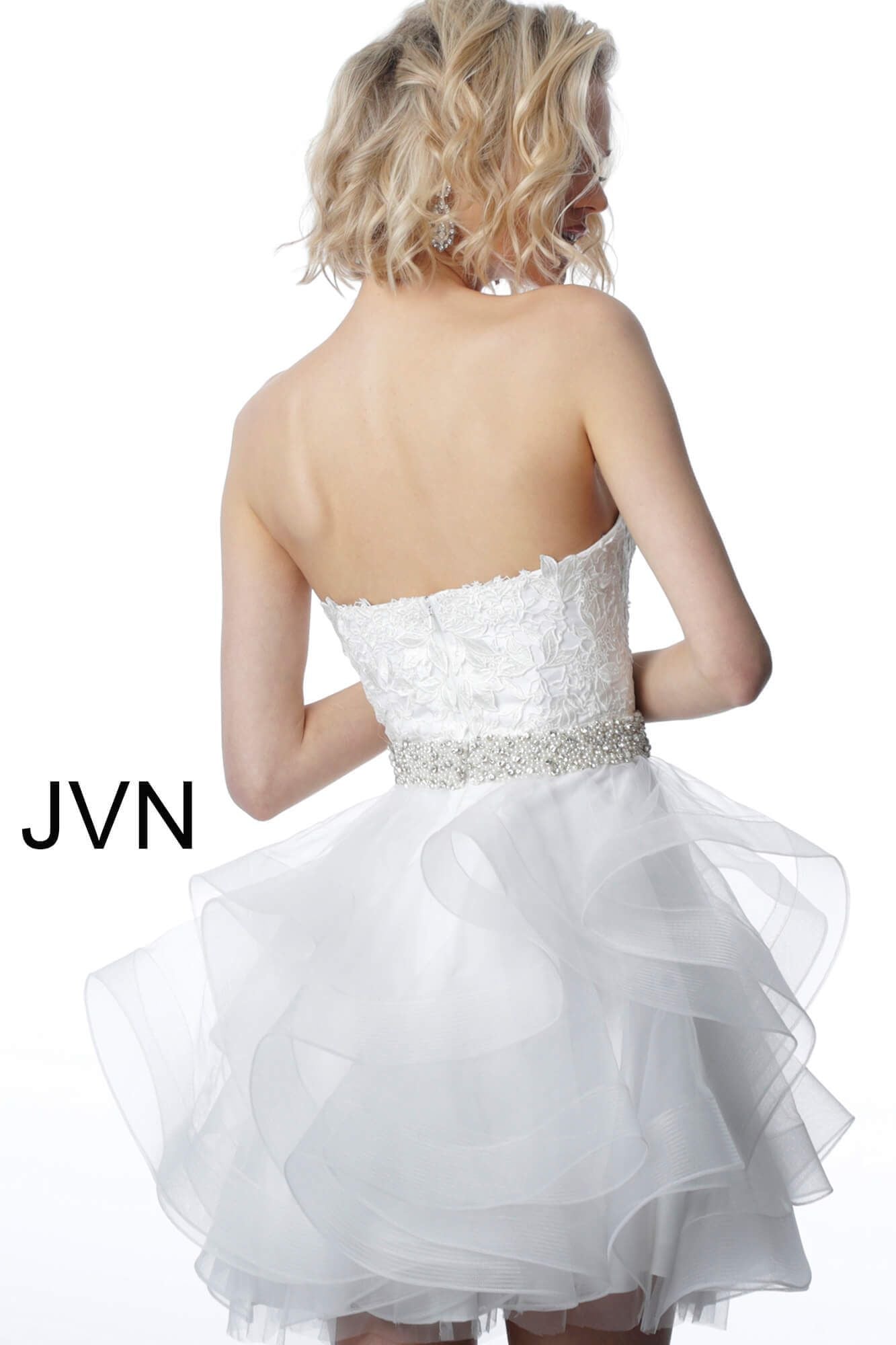 Embellished Belt Strapless Short Dress By Jovani -3099