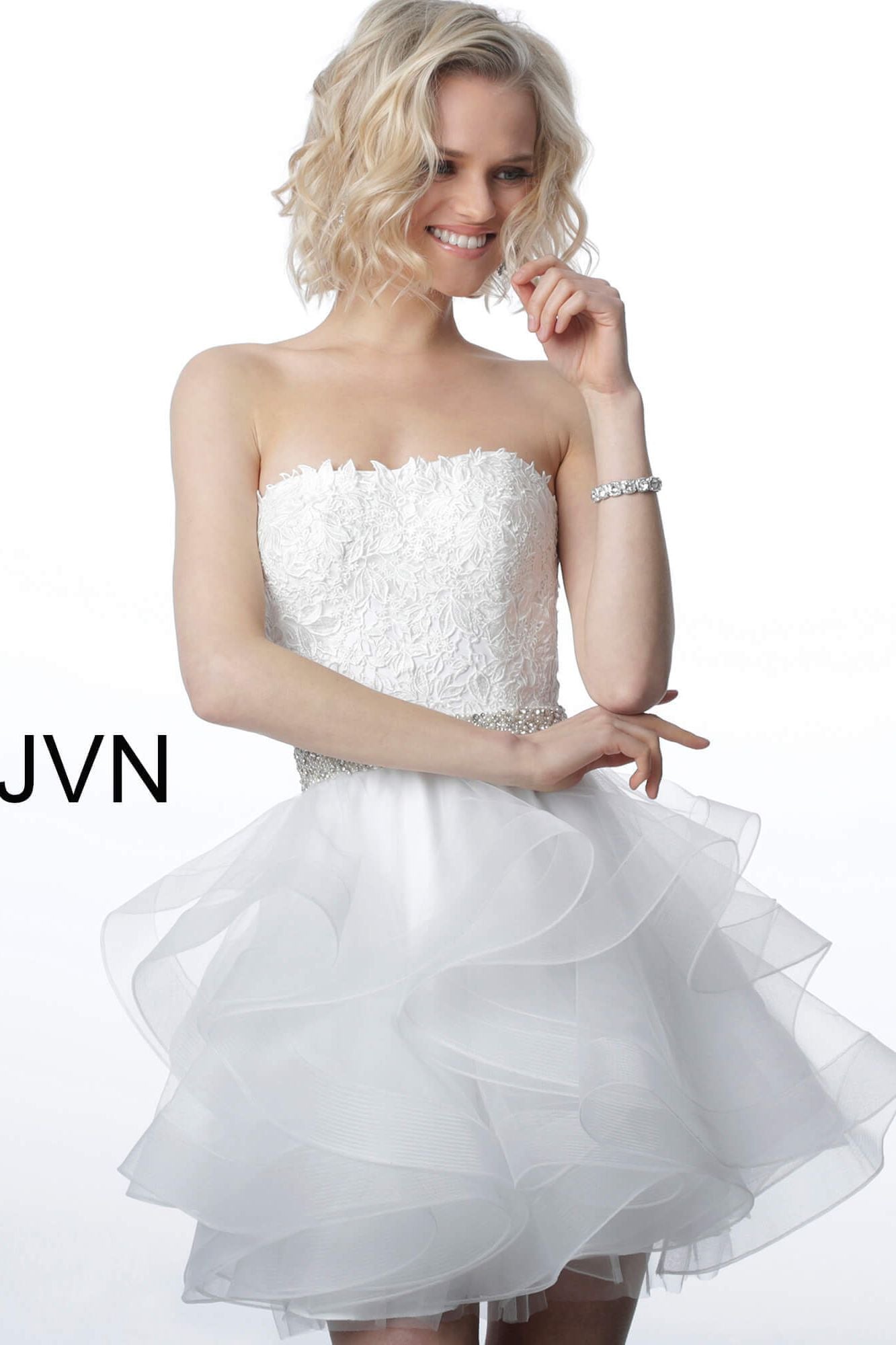 Embellished Belt Strapless Short Dress By Jovani -3099