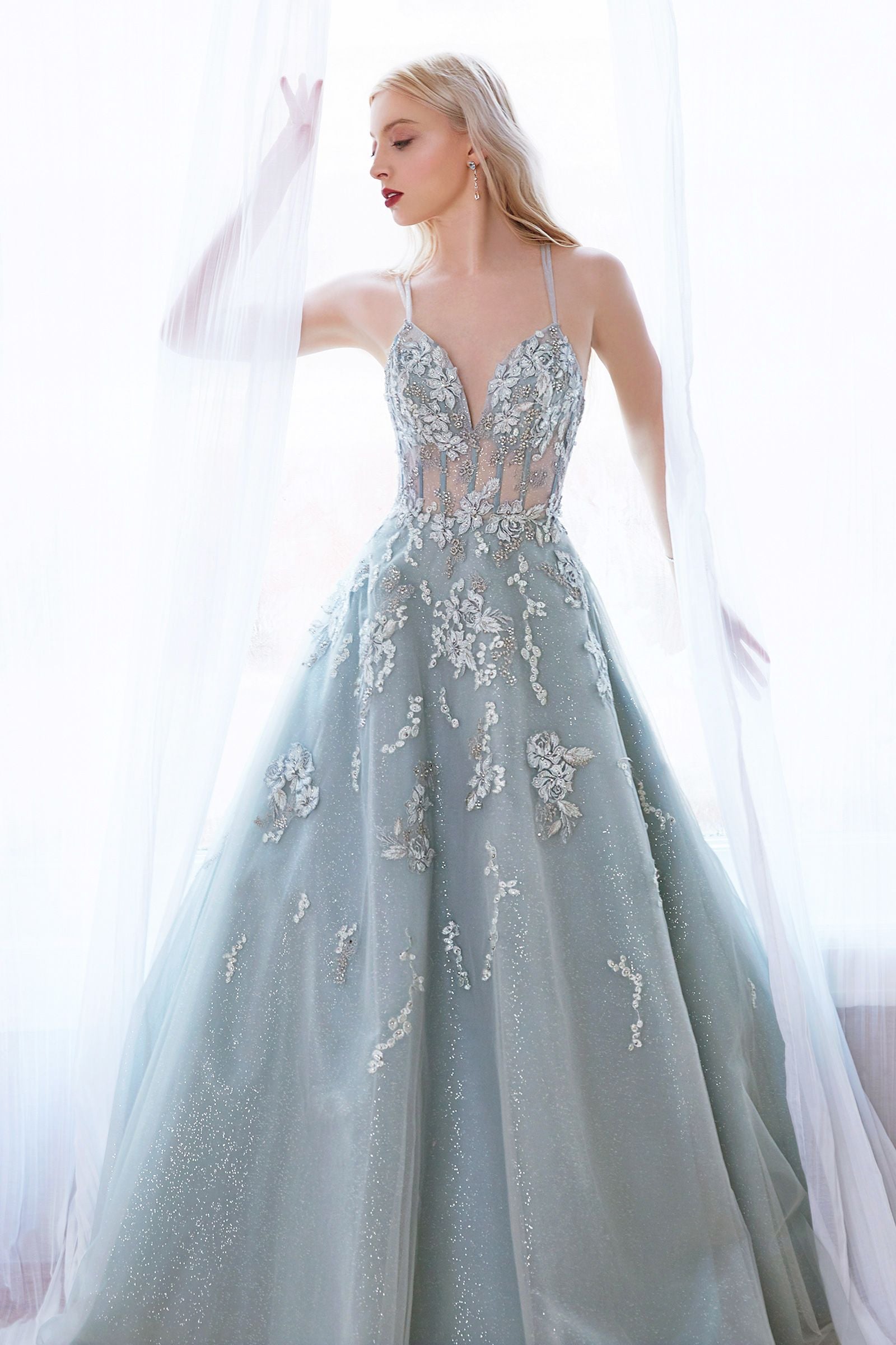 MyFashion.com - DANCING FLORAL EMBROIDERED AND GLITTER BALLGOWN(A0892) - Andrea&Leo promdress eveningdress fashion partydress weddingdress 
 gown homecoming promgown weddinggown 