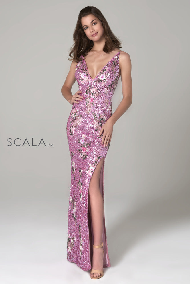 Floral Sequined Sheath Dress By SCALA -48965