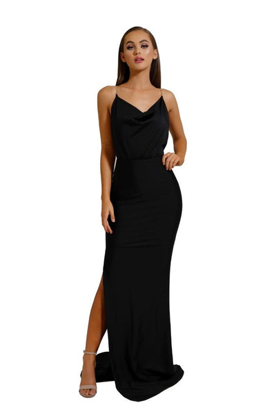 Metallic Strap Cowl Neck Sleeveless Gown By Portia and Scarlett -PS6319