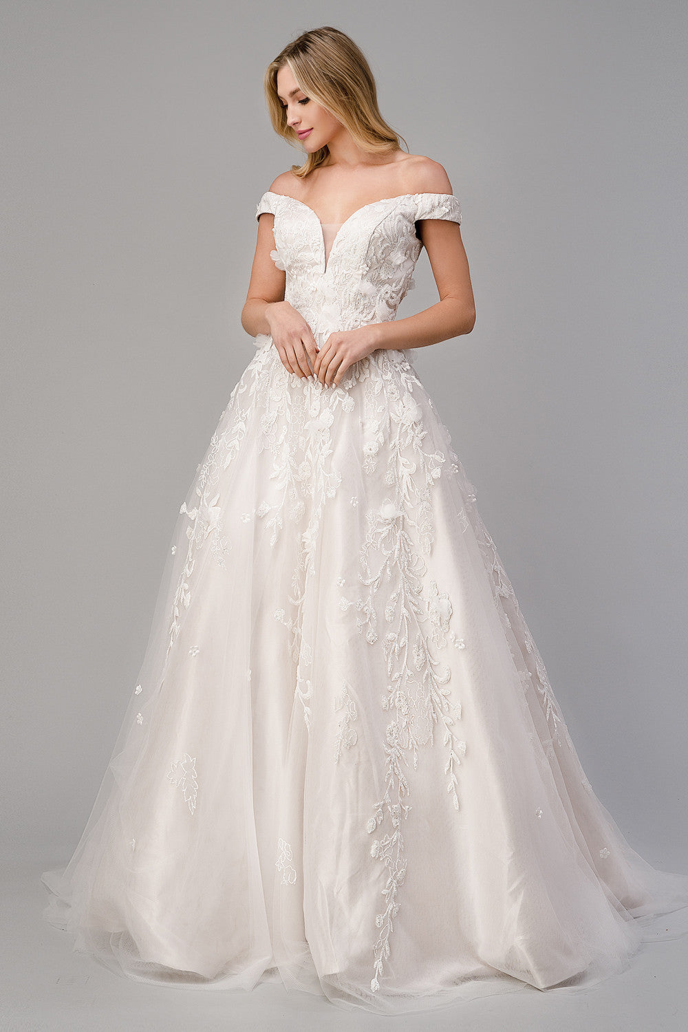 Off Shoulder Embroidered Bridal Gown By Andrea And Leo -A1027W