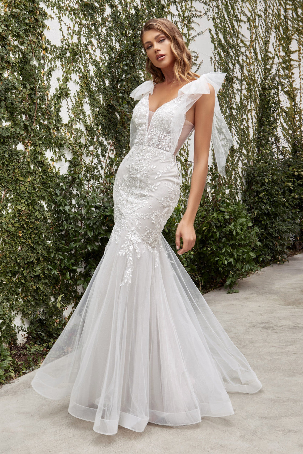 Floral Embellished Mermaid Bridal Gown by Andrea and Leo -A1039W