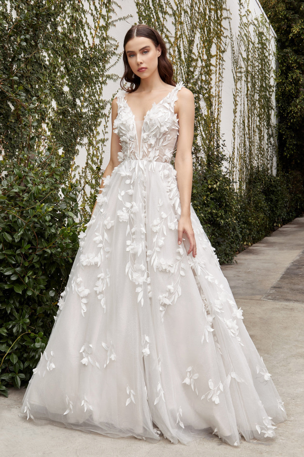 Floral Applique Bridal Gown by Andrea and Leo -A1042W