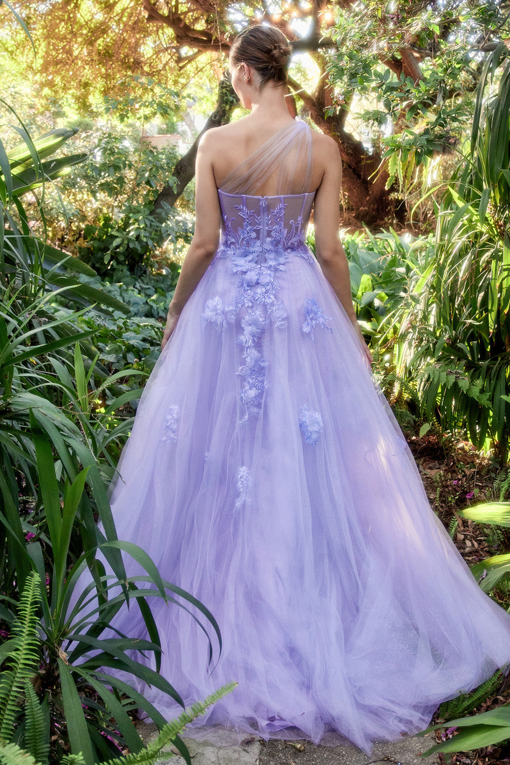 Floral Embroidered Long One Shoulder Dress With A-Line Slit Skirt By Andrea and Leo -A1053