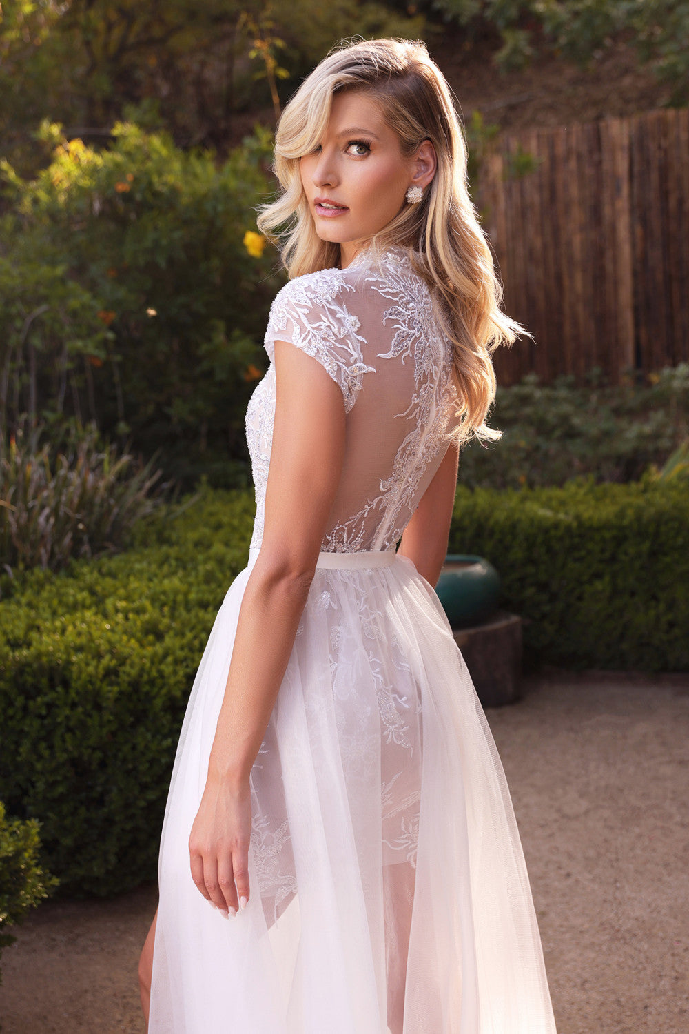 Long Cap Sleeve Dress With A-Line High Low Skirt By Andrea And Leo -A1066