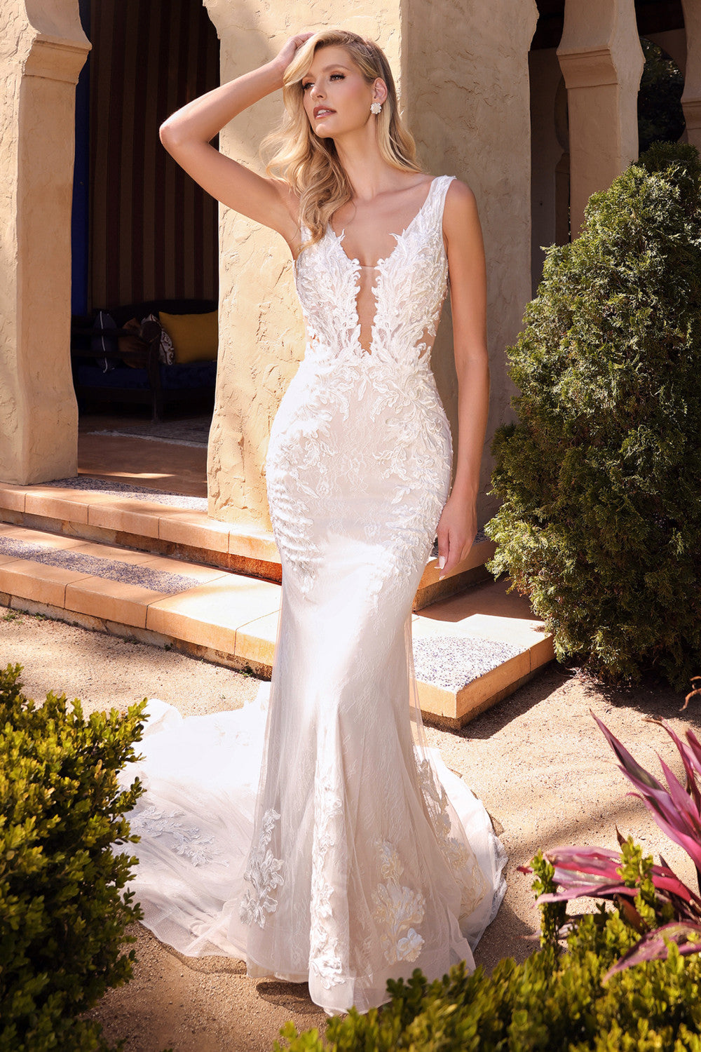 Long Sleeveless Lace Dress With Fitted Skirt By Andrea And Leo -A1072W