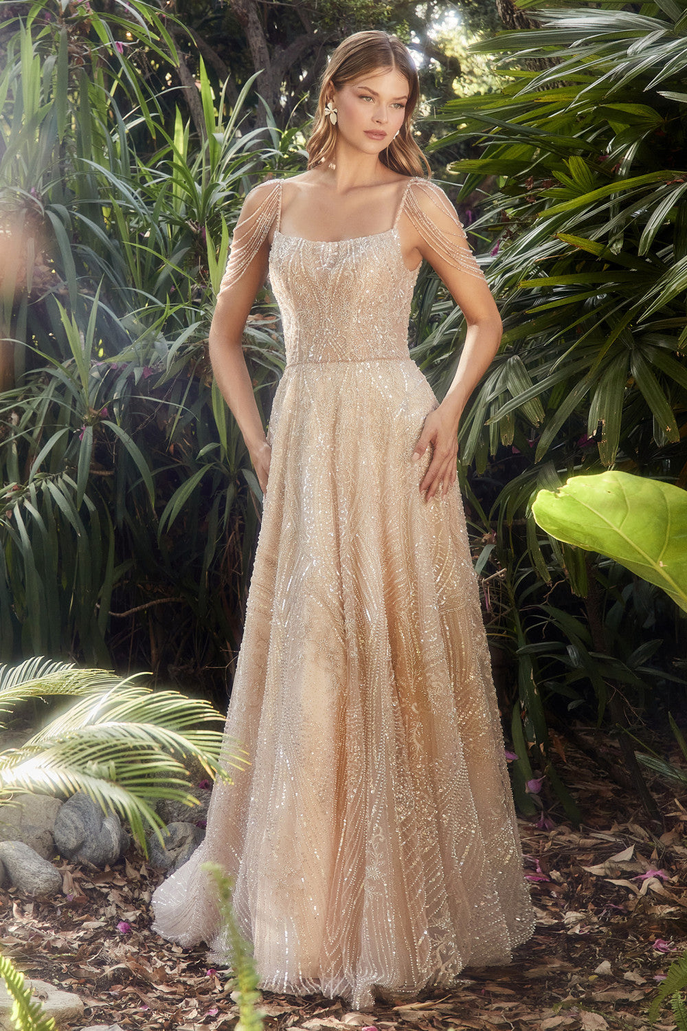 Beaded Champagne A-Line Gown By Andrea And Leo -A1112