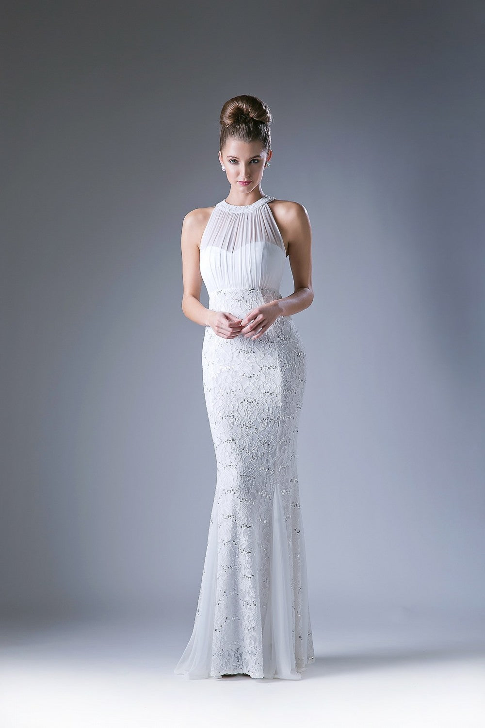 Long High Neck Lace Dress by Cinderella Divine -A1613