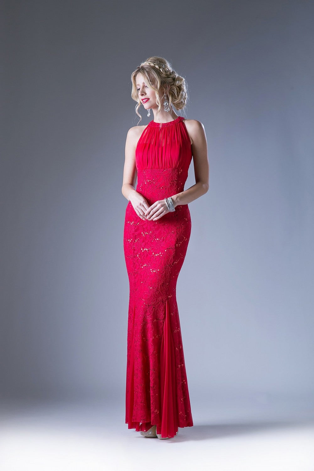 Long High Neck Lace Dress by Cinderella Divine -A1613