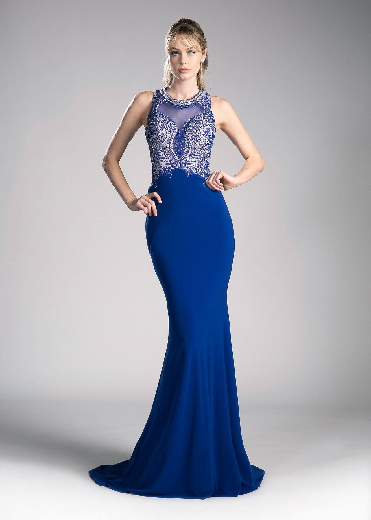 Fitted Gown With Jersey Skirt And Beaded Bodice Top by Cinderella Divine -13120