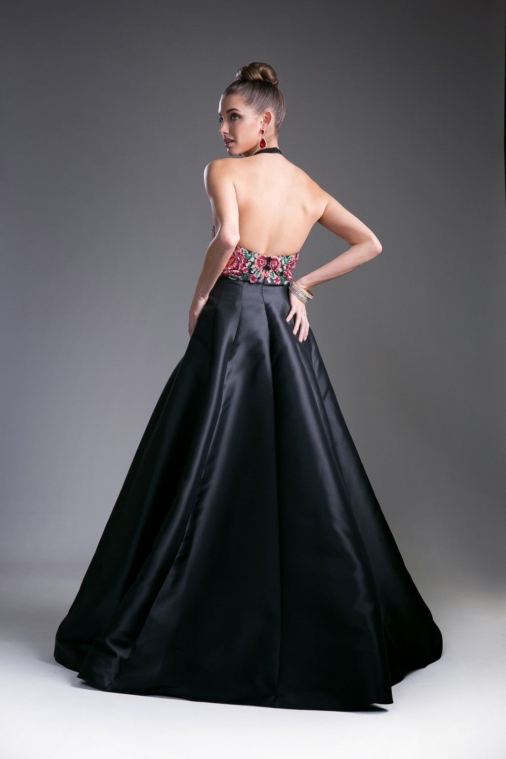 Beaded Bodice Satin Ball Gown By Cinderella Divine -C80325