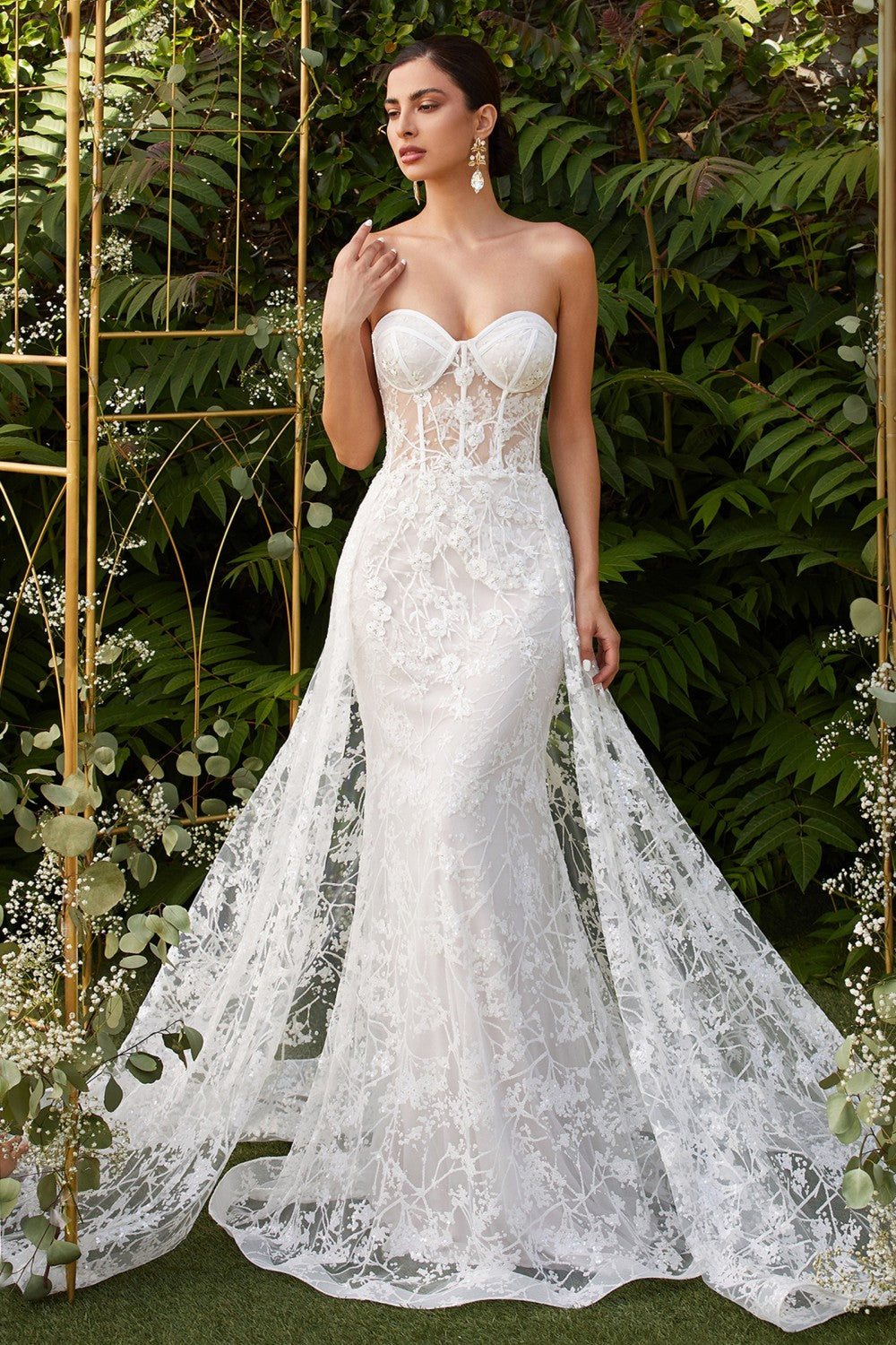 Applique Strapless Overskirt Gown By Cinderella Divine -CB046W