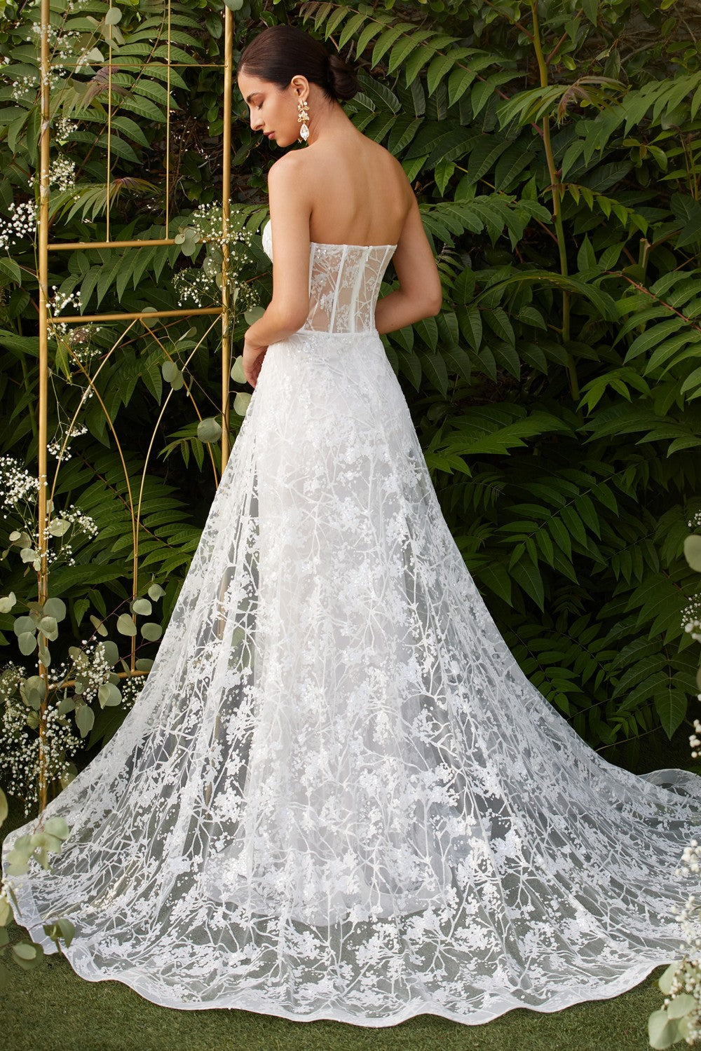 Applique Strapless Overskirt Gown By Cinderella Divine -CB046W