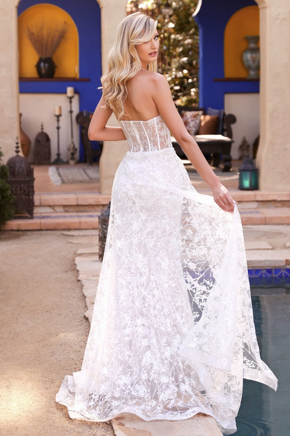Applique Strapless Overskirt Gown By Cinderella Divine -CB046W