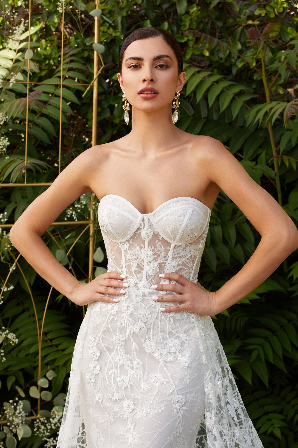 Applique Strapless Overskirt Gown By Cinderella Divine -CB046W