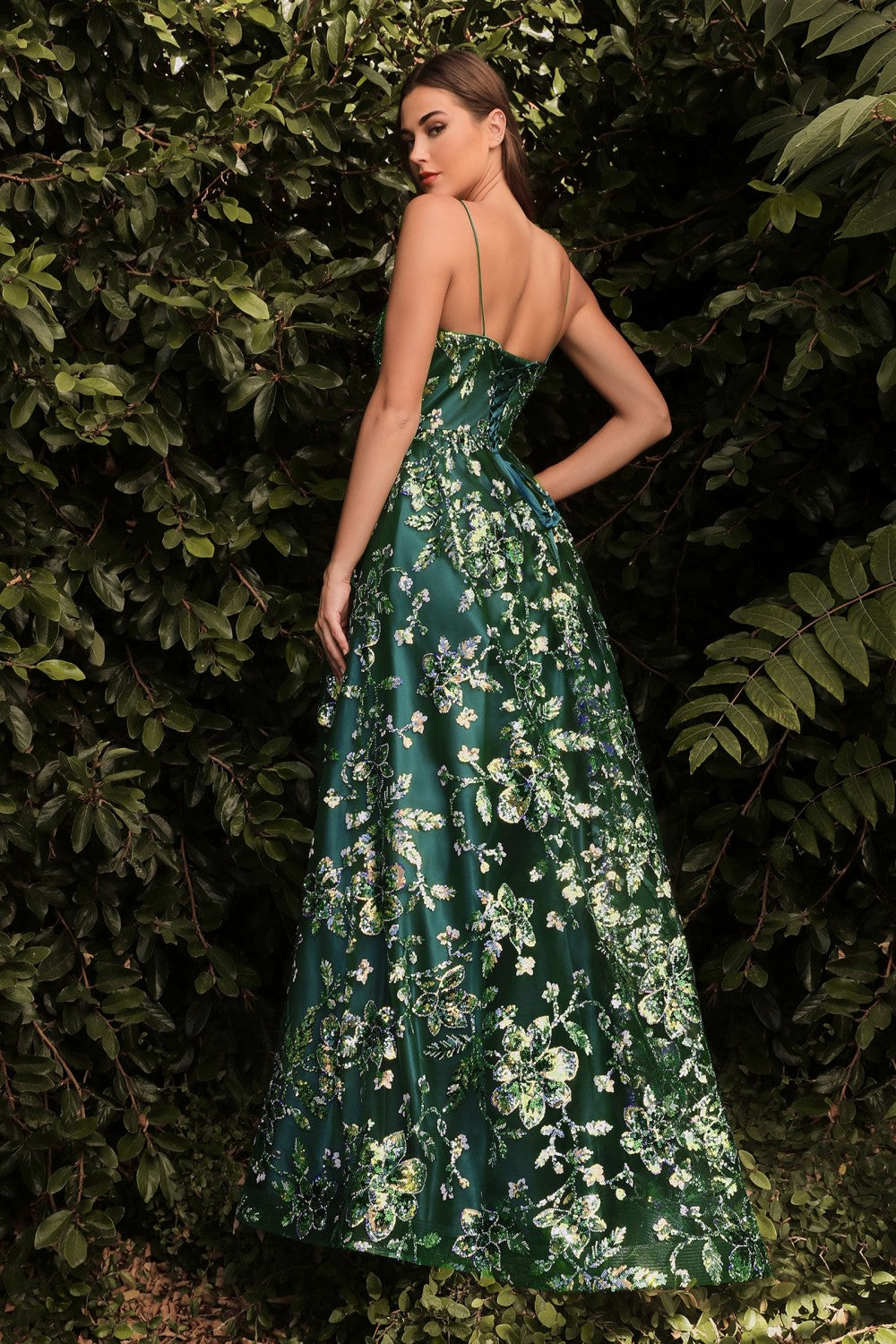 Sequin Floral Print Ball Gown By Cinderella Divine -CB073
