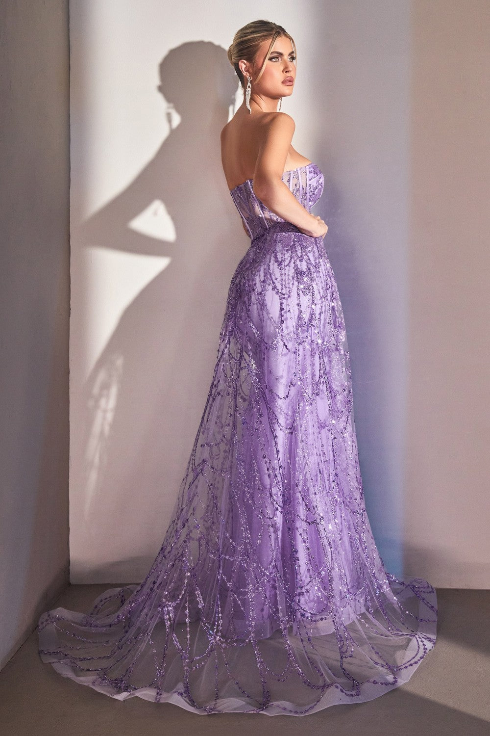 Strapless Lace Fitted Gown With Over Skirt By Cinderella Divine -CB095