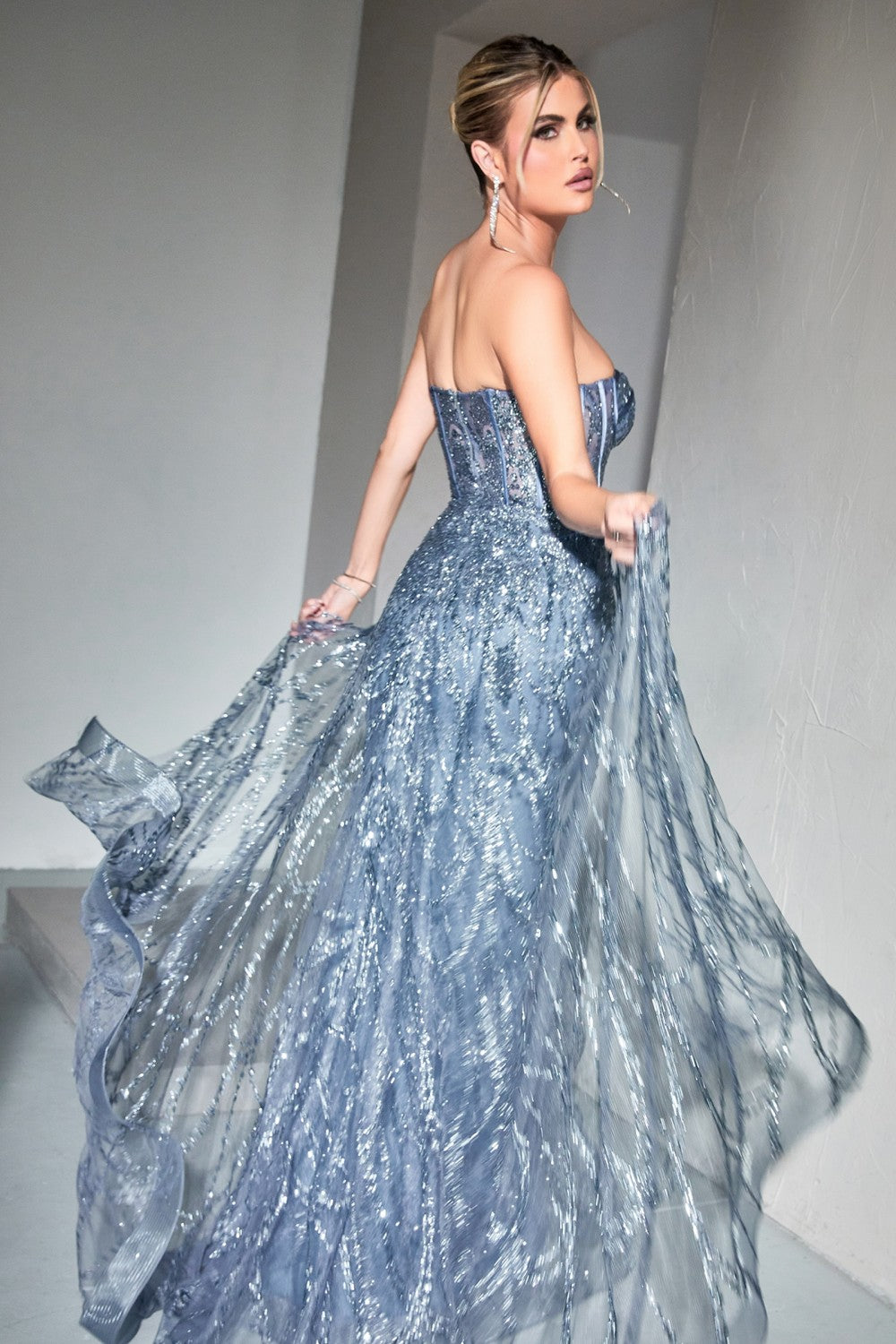 Strapless Lace Fitted Gown With Over Skirt By Cinderella Divine -CB095