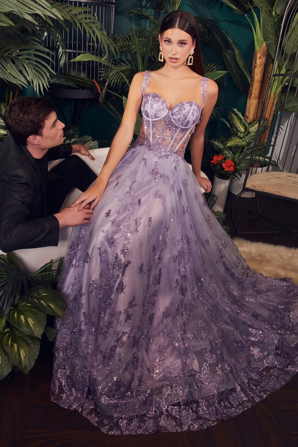 Glitter Corset Layered Ball Gown By Cinderella Divine -CB102